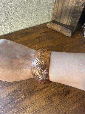 Etched Copper Bangle Bracelet